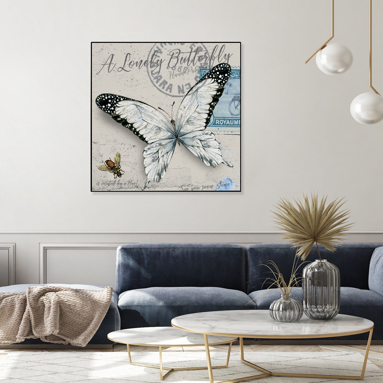 Lonely Butterfly White by David Loblaw on GIANT ART - white typography