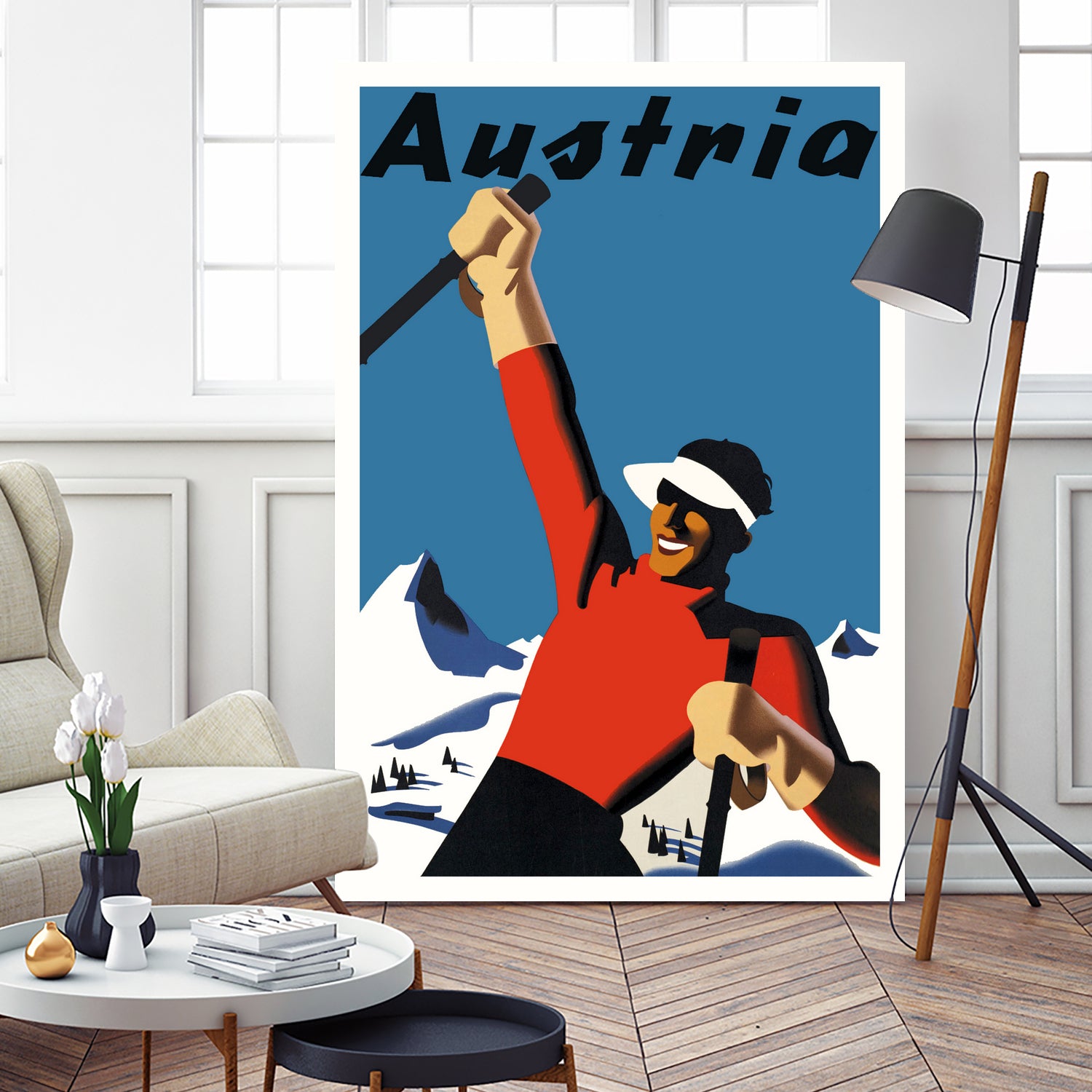 Austria Skiing Poster by Lorna Carroll on GIANT ART - blue digital drawing