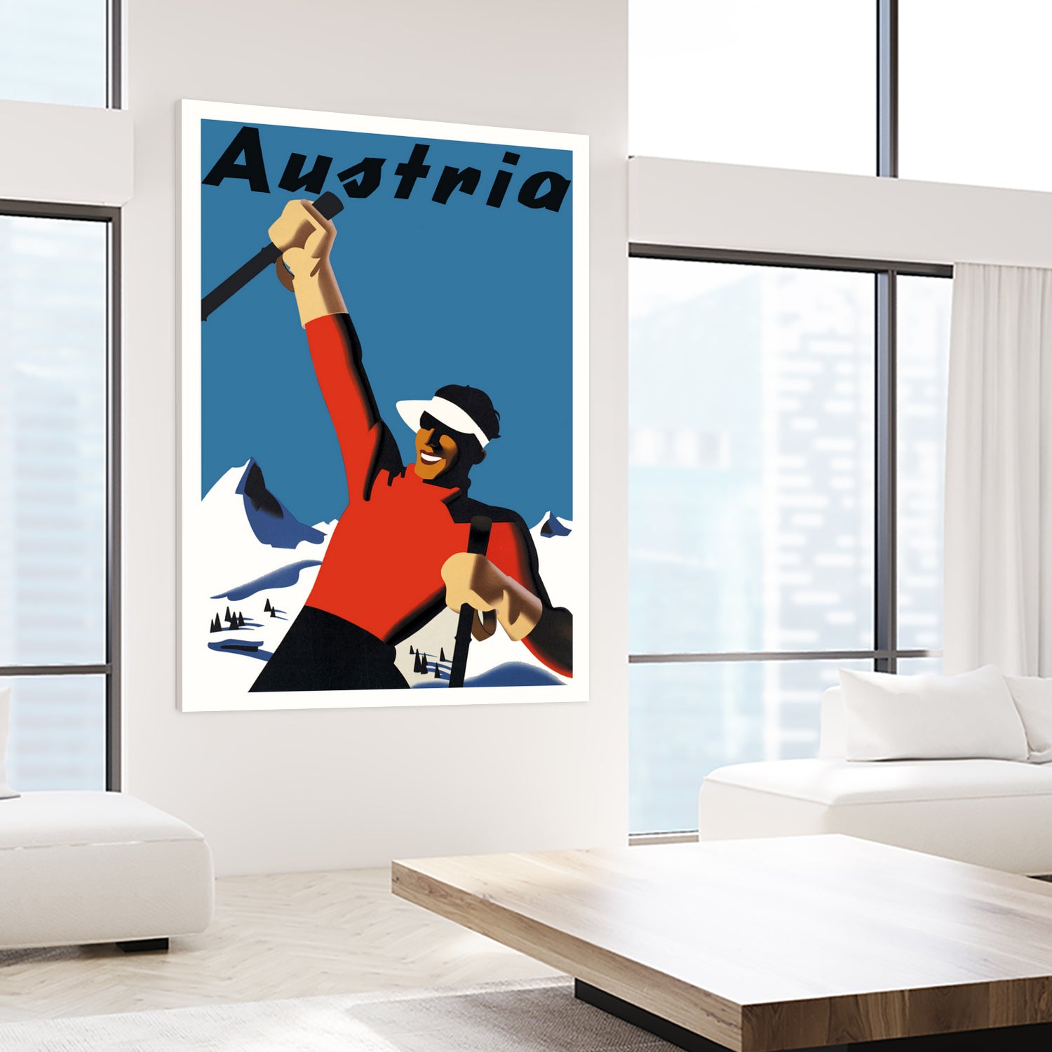 Austria Skiing Poster by Lorna Carroll on GIANT ART - blue digital drawing