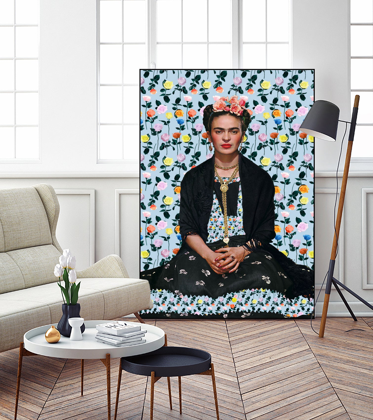 Frida kahlo Floral II by Vitor Costa on GIANT ART - blue photo illustration