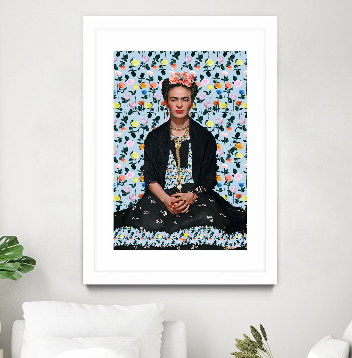 Frida kahlo Floral II by Vitor Costa on GIANT ART - blue photo illustration