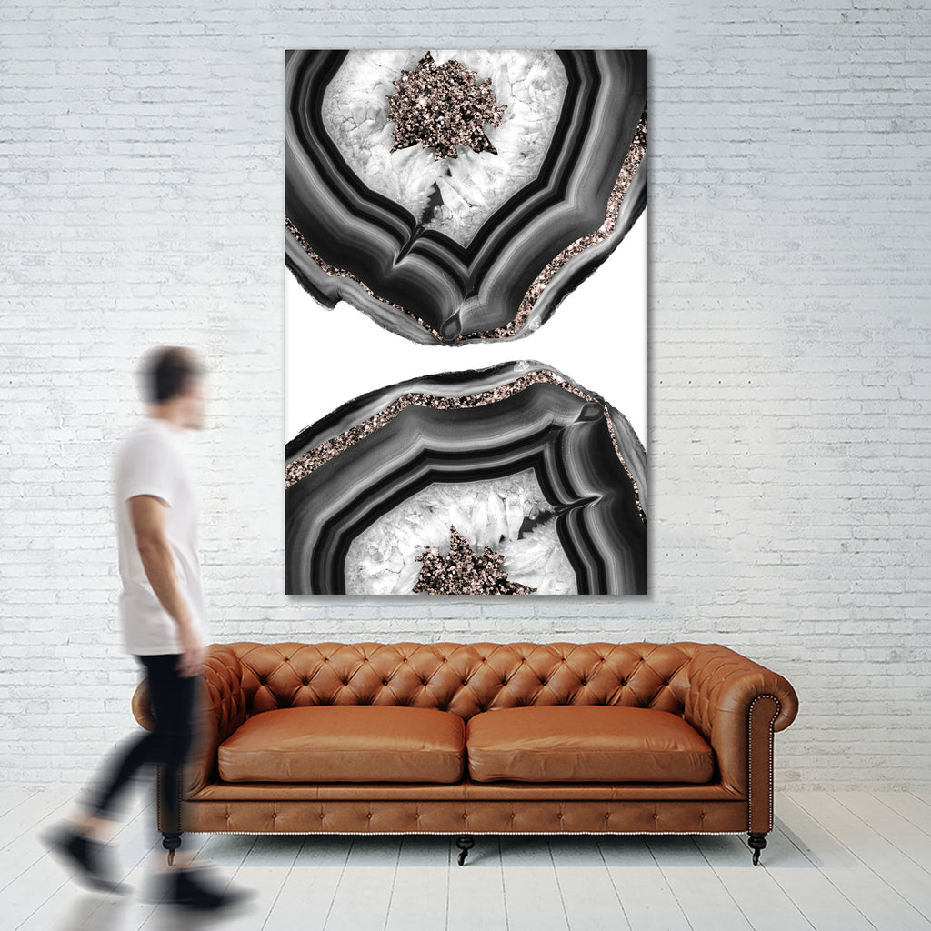 Gray Black White Agate with Rose Gold Glitter #2 #gem #decor by Anita & Bella Jantz on GIANT ART - gray photo illustration