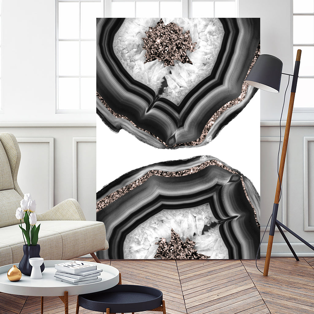 Gray Black White Agate with Rose Gold Glitter #2 #gem #decor by Anita & Bella Jantz on GIANT ART - gray photo illustration