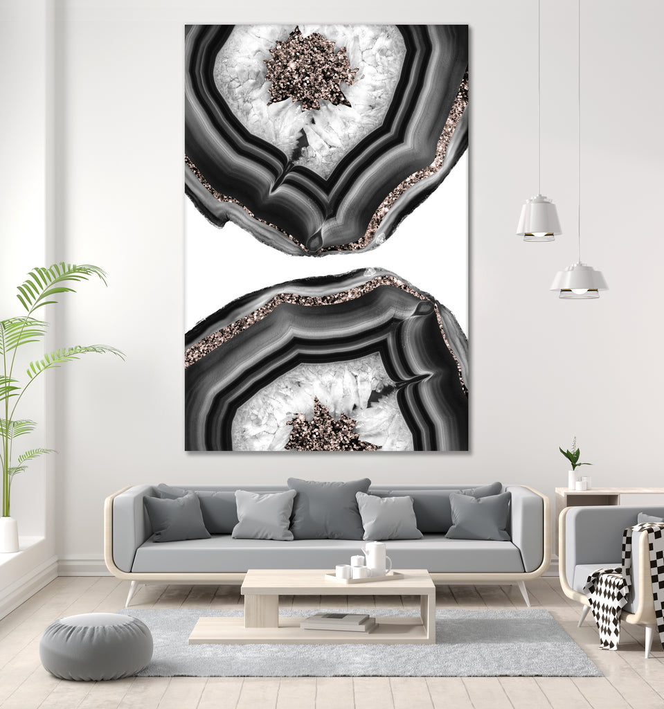 Gray Black White Agate with Rose Gold Glitter #2 #gem #decor by Anita & Bella Jantz on GIANT ART - gray photo illustration