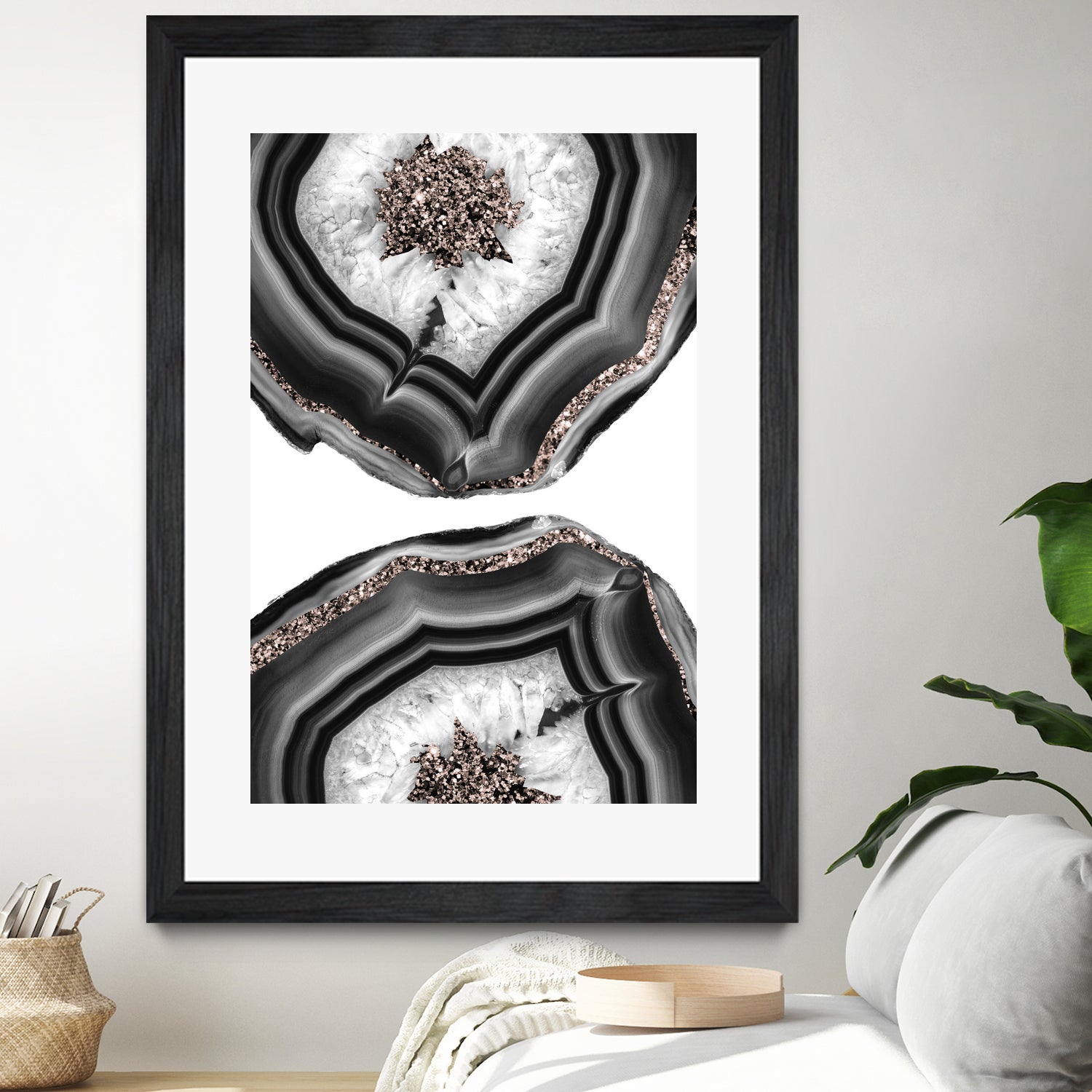 Gray Black White Agate with Rose Gold Glitter #2 #gem #decor by Anita & Bella Jantz on GIANT ART - gray photo illustration