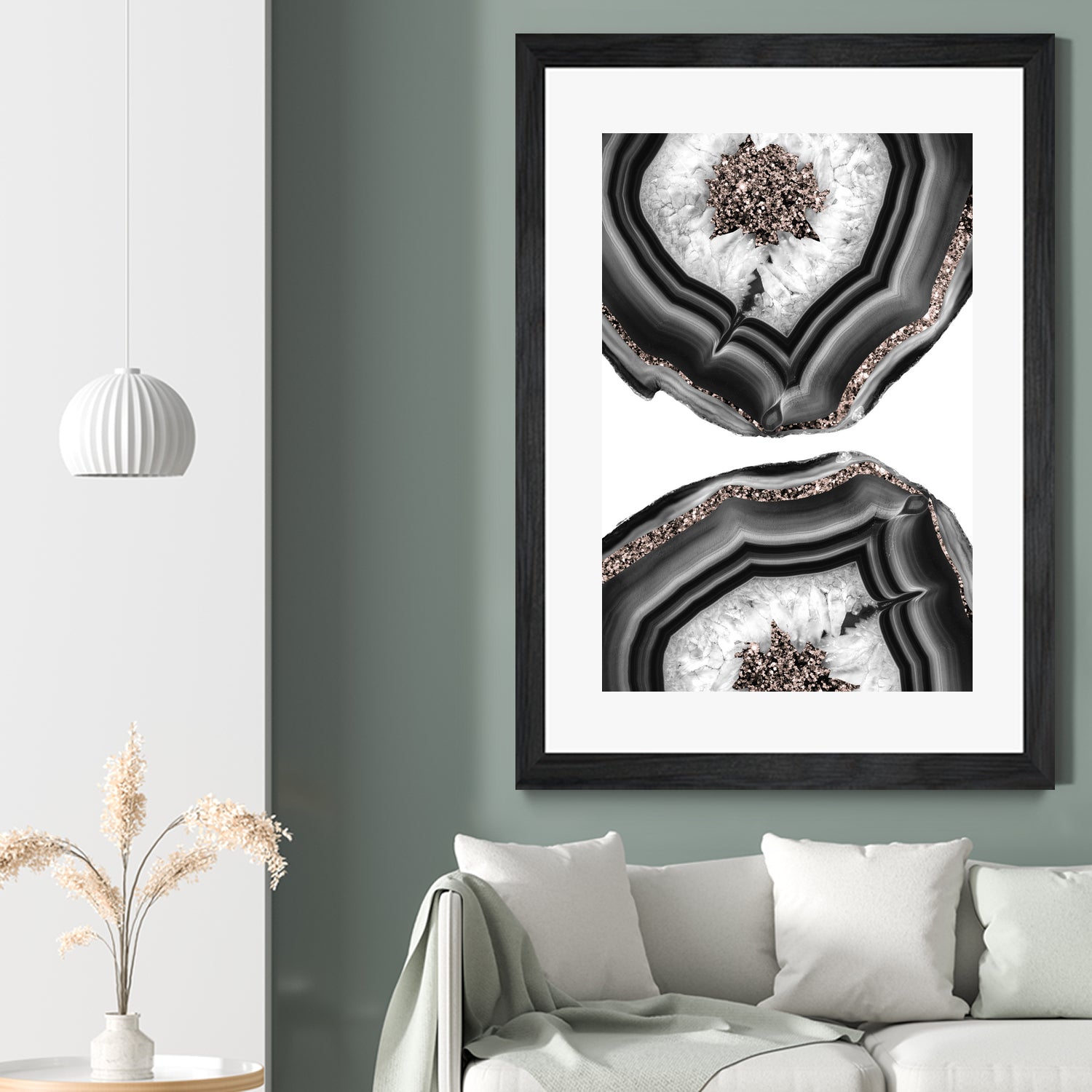 Gray Black White Agate with Rose Gold Glitter #2 #gem #decor by Anita & Bella Jantz on GIANT ART - gray photo illustration