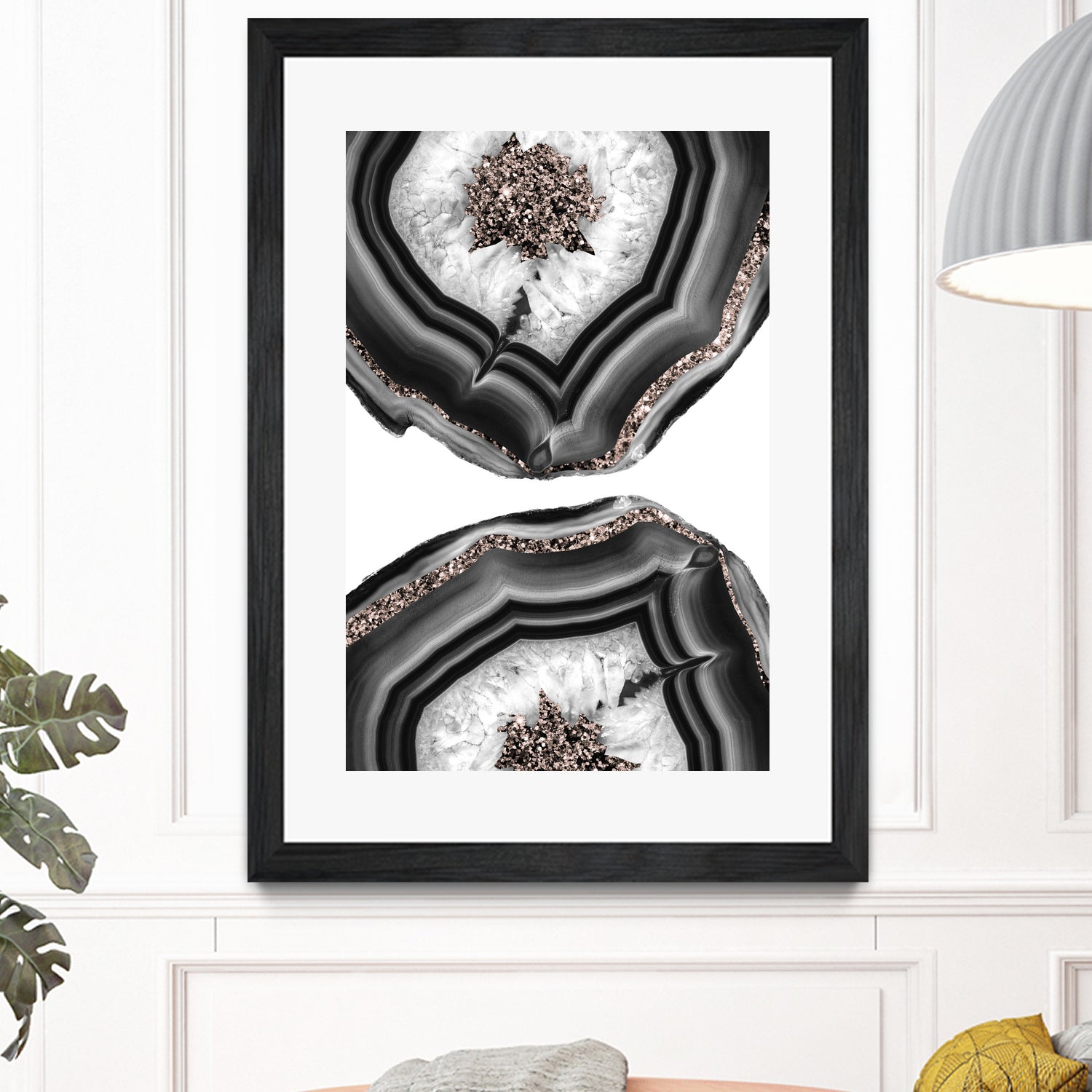 Gray Black White Agate with Rose Gold Glitter #2 #gem #decor by Anita & Bella Jantz on GIANT ART - gray photo illustration