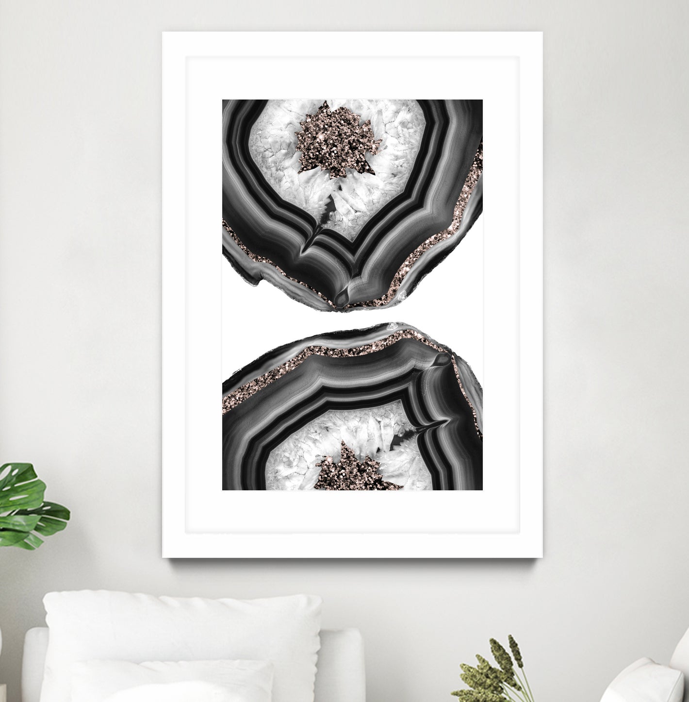 Gray Black White Agate with Rose Gold Glitter #2 #gem #decor by Anita & Bella Jantz on GIANT ART - gray photo illustration