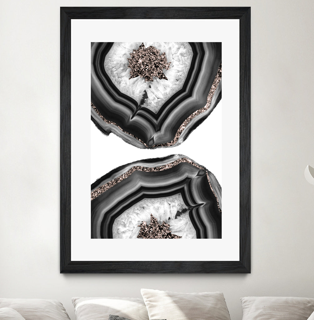 Gray Black White Agate with Rose Gold Glitter #2 #gem #decor by Anita & Bella Jantz on GIANT ART - gray photo illustration