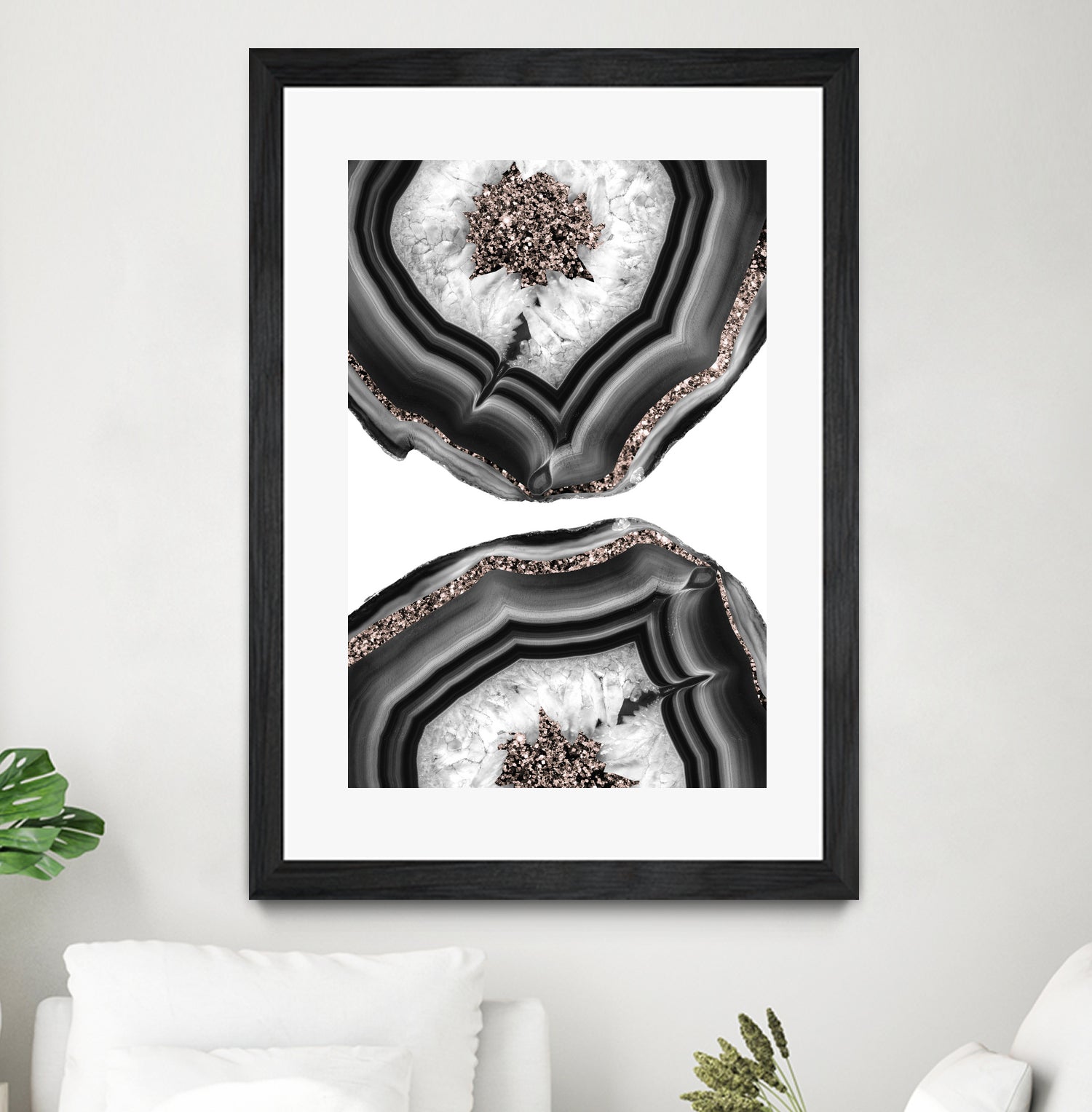 Gray Black White Agate with Rose Gold Glitter #2 #gem #decor by Anita & Bella Jantz on GIANT ART - gray photo illustration