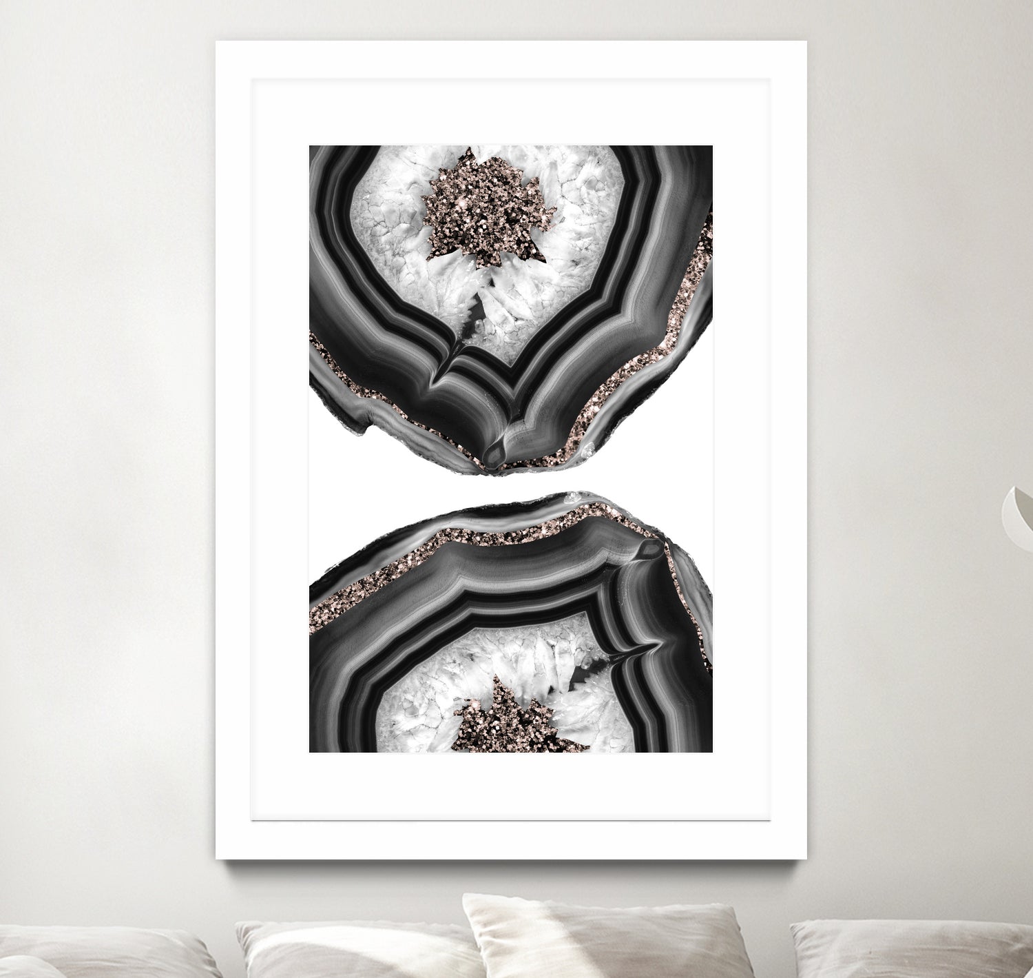 Gray Black White Agate with Rose Gold Glitter #2 #gem #decor by Anita & Bella Jantz on GIANT ART - gray photo illustration