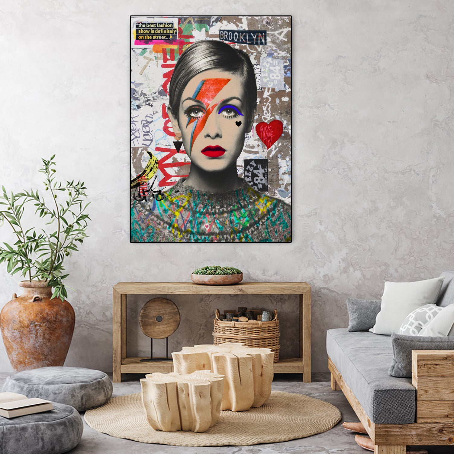 Twiggy street art by Ana Paula Hoppe on GIANT ART - red photo illustration