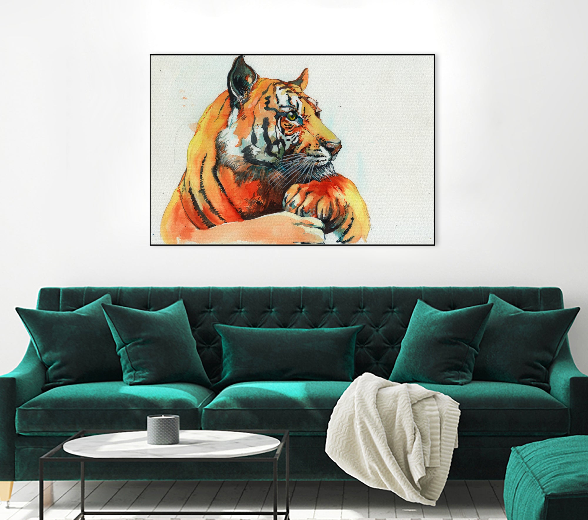 TIGER-THE-HUNTER by VICTOR ABARCA on GIANT ART - green mixed media