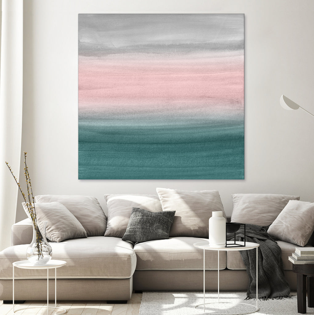 Touching Teal Blush Gray Watercolor Abstract #1 #painting by Anita & Bella Jantz on GIANT ART - green digital painting