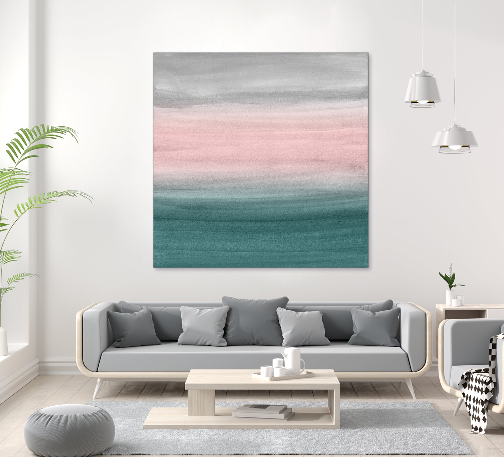 Touching Teal Blush Gray Watercolor Abstract #1 #painting by Anita & Bella Jantz on GIANT ART - green digital painting