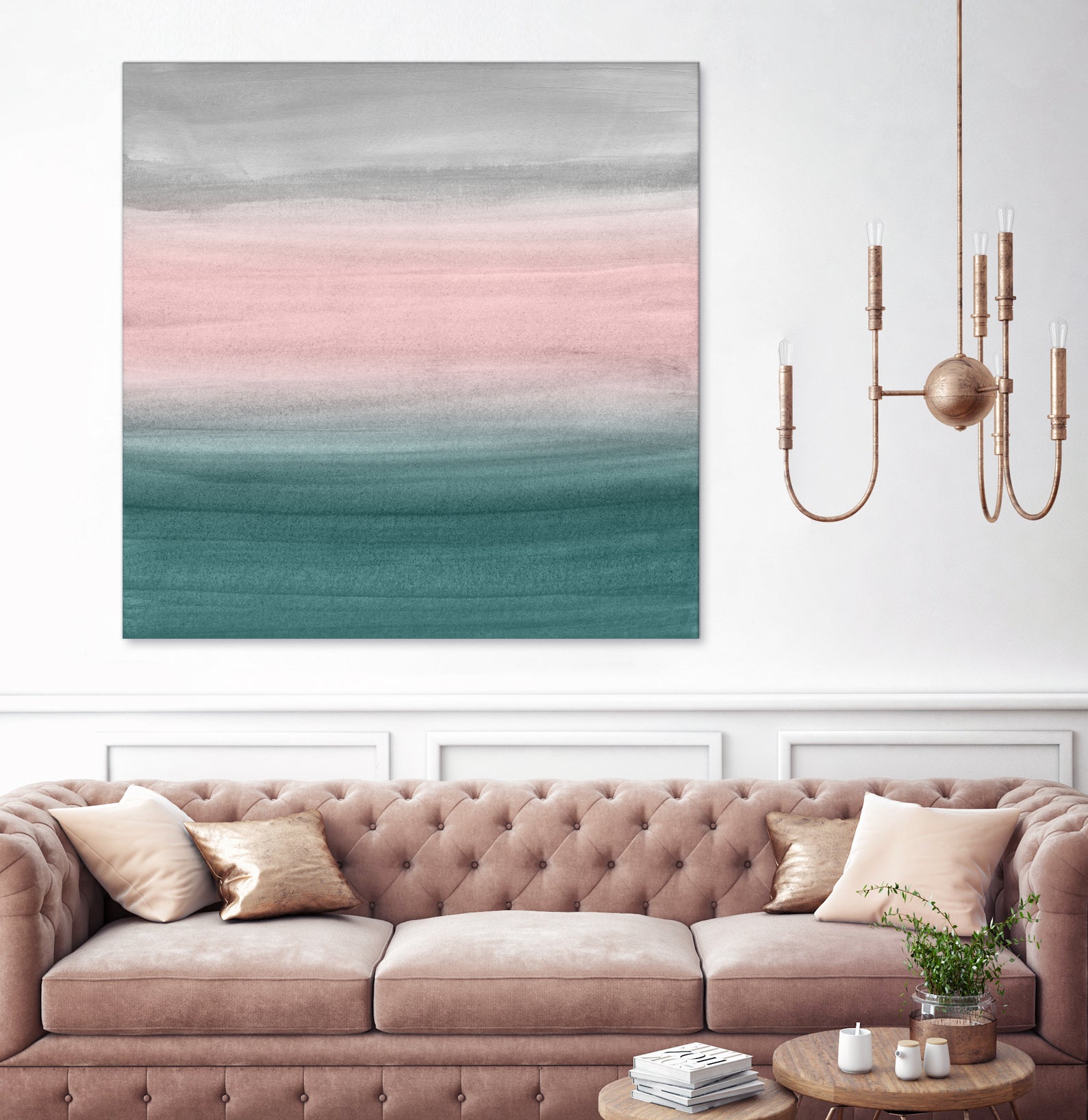 Touching Teal Blush Gray Watercolor Abstract #1 #painting by Anita & Bella Jantz on GIANT ART - green digital painting