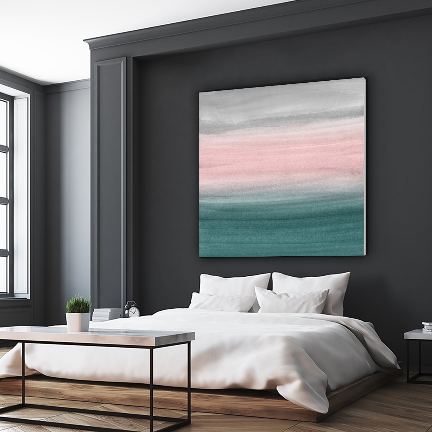 Touching Teal Blush Gray Watercolor Abstract #1 #painting by Anita & Bella Jantz on GIANT ART - green digital painting