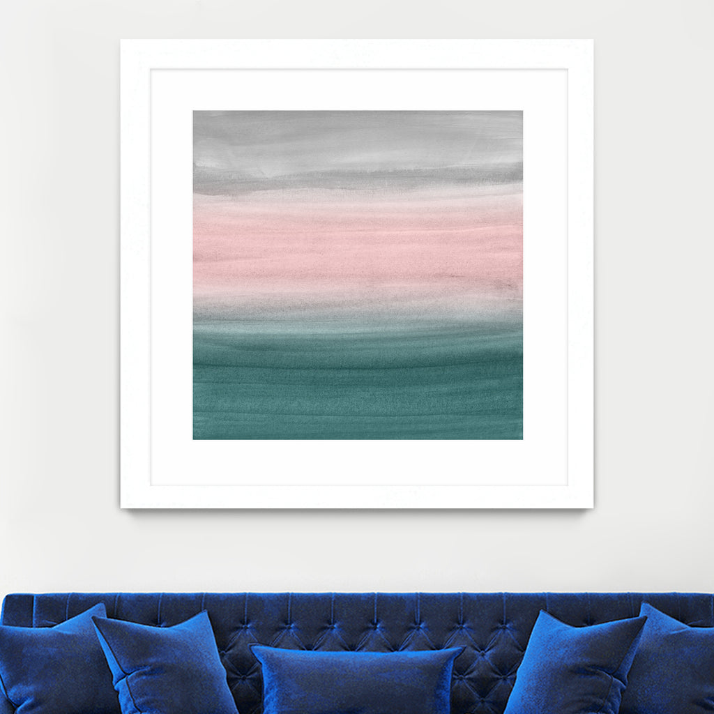 Touching Teal Blush Gray Watercolor Abstract #1 #painting by Anita & Bella Jantz on GIANT ART - green digital painting