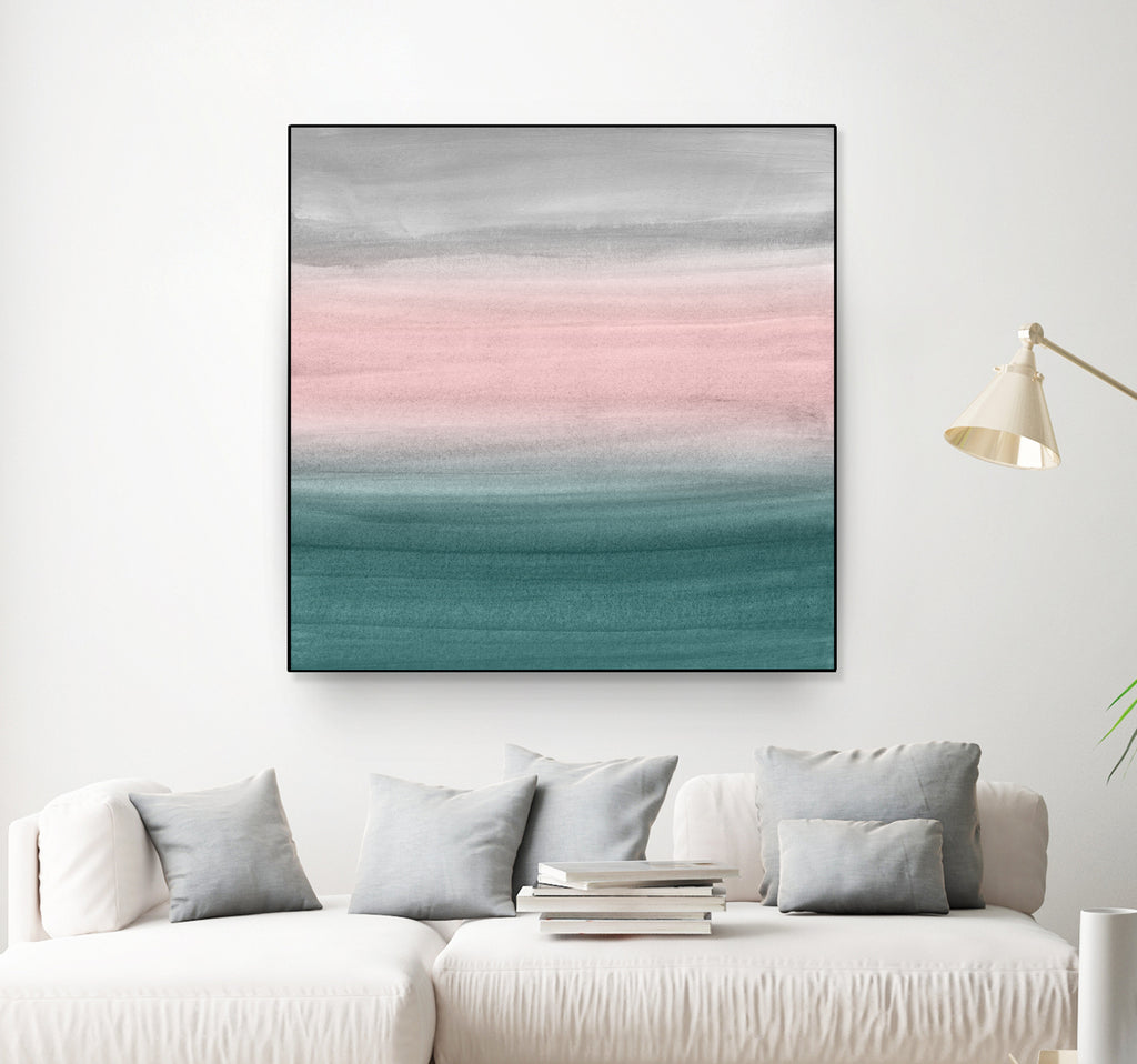 Touching Teal Blush Gray Watercolor Abstract #1 #painting by Anita & Bella Jantz on GIANT ART - green digital painting