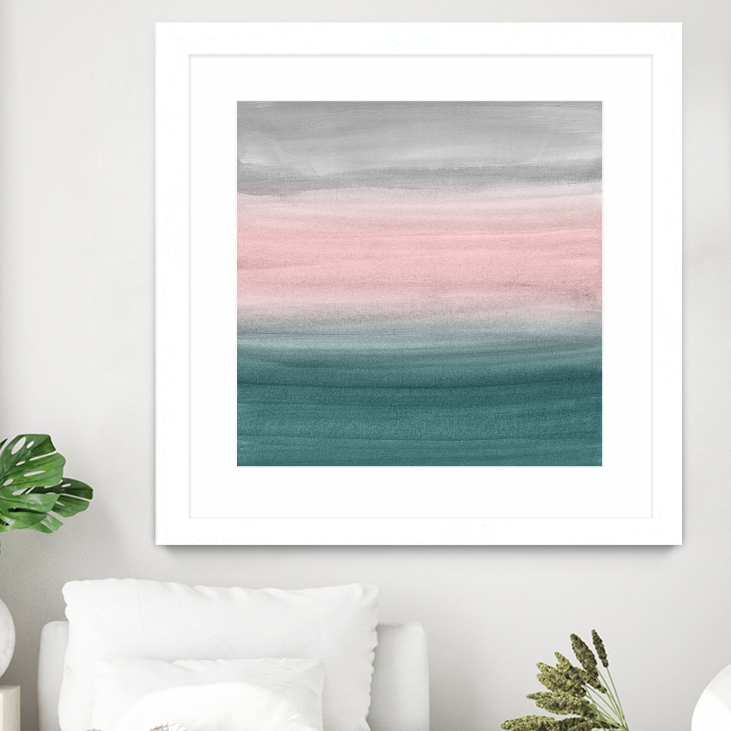 Touching Teal Blush Gray Watercolor Abstract #1 #painting by Anita & Bella Jantz on GIANT ART - green digital painting