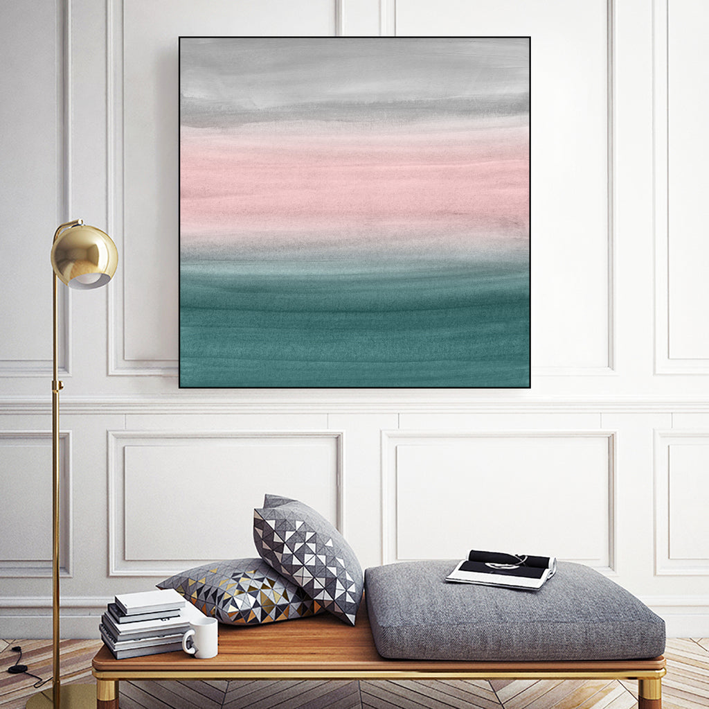 Touching Teal Blush Gray Watercolor Abstract #1 #painting by Anita & Bella Jantz on GIANT ART - green digital painting