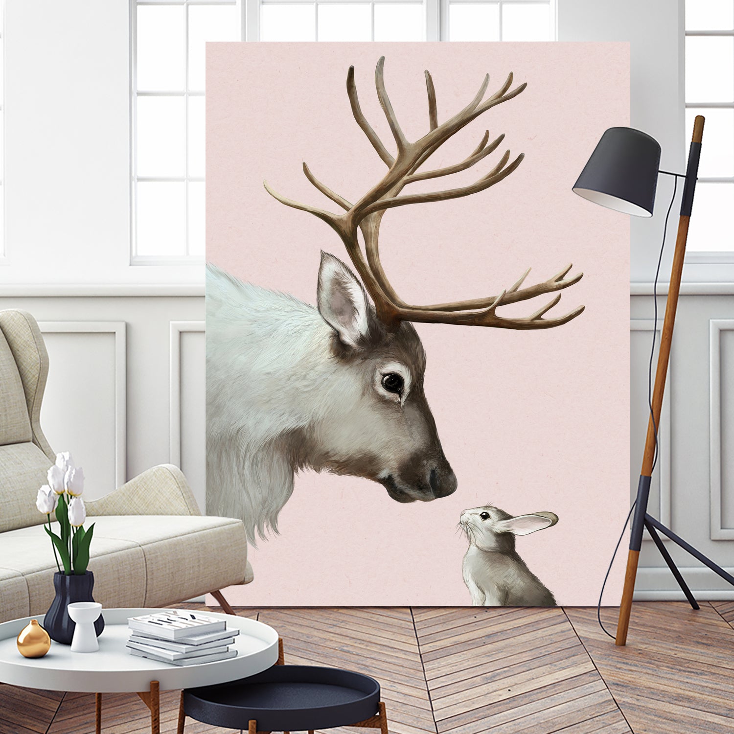 reindeer and rabbit by Laura Graves on GIANT ART - pink digital painting