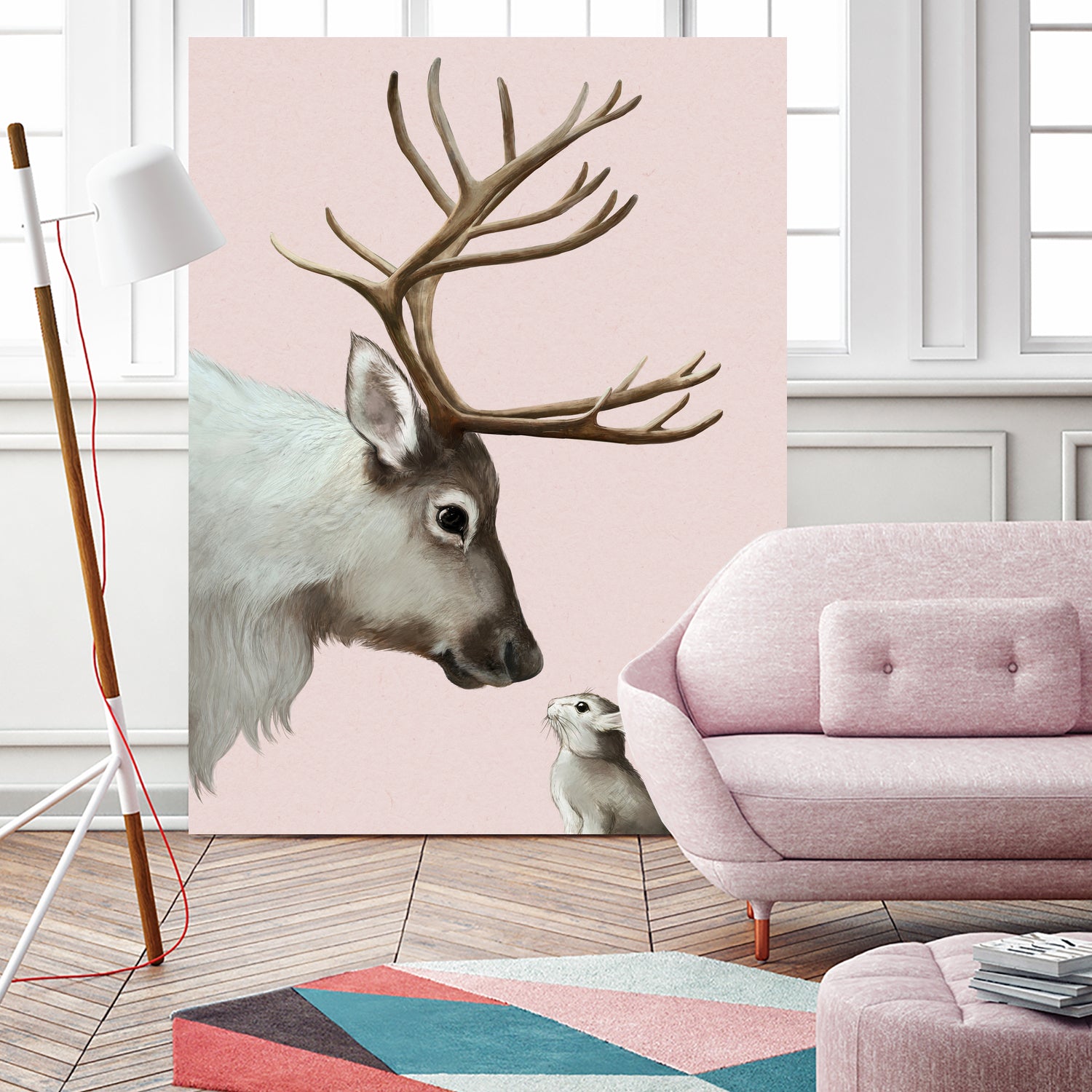 reindeer and rabbit by Laura Graves on GIANT ART - pink digital painting