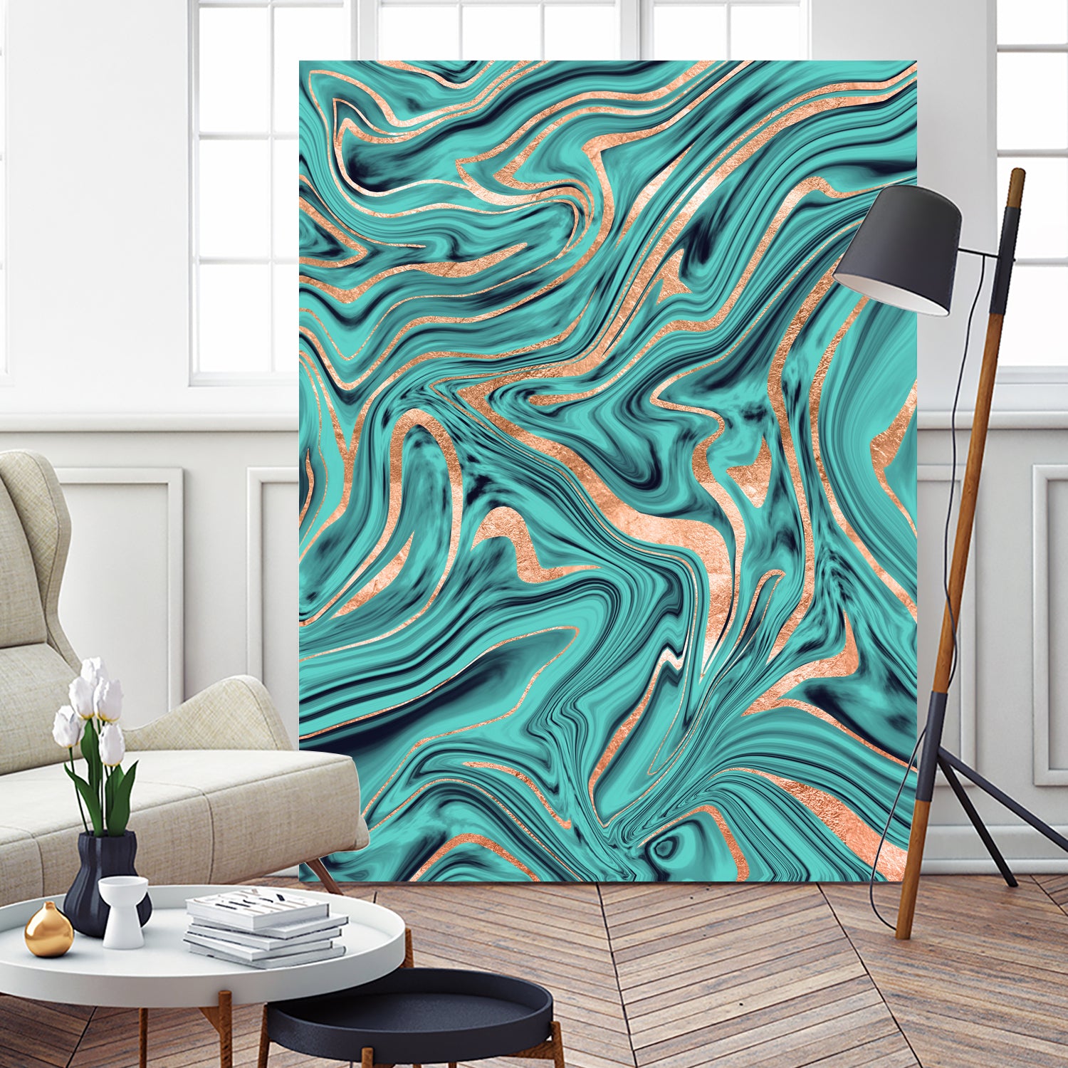 Soft Turquoise Rose Gold Marble #1 #decor #art by Anita & Bella Jantz on GIANT ART - green digital painting