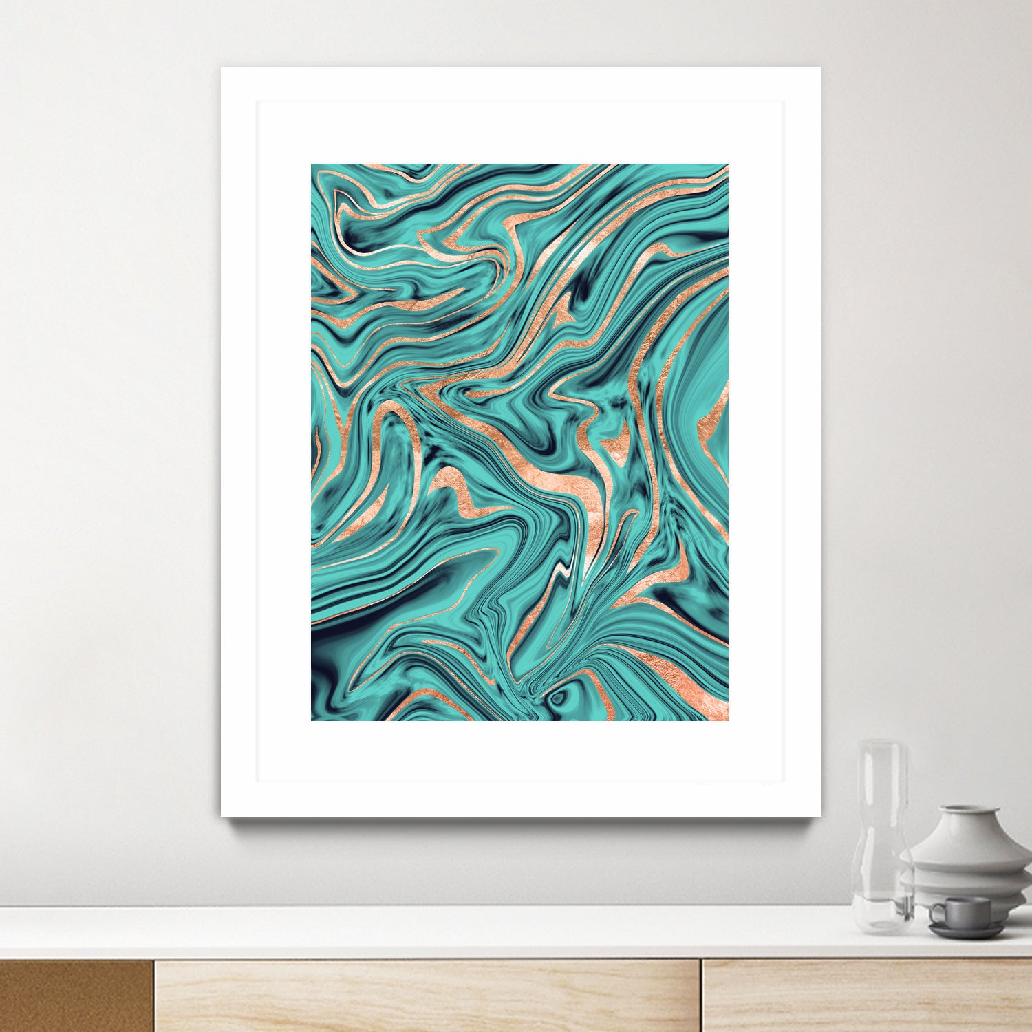 Soft Turquoise Rose Gold Marble #1 #decor #art by Anita & Bella Jantz on GIANT ART - green digital painting