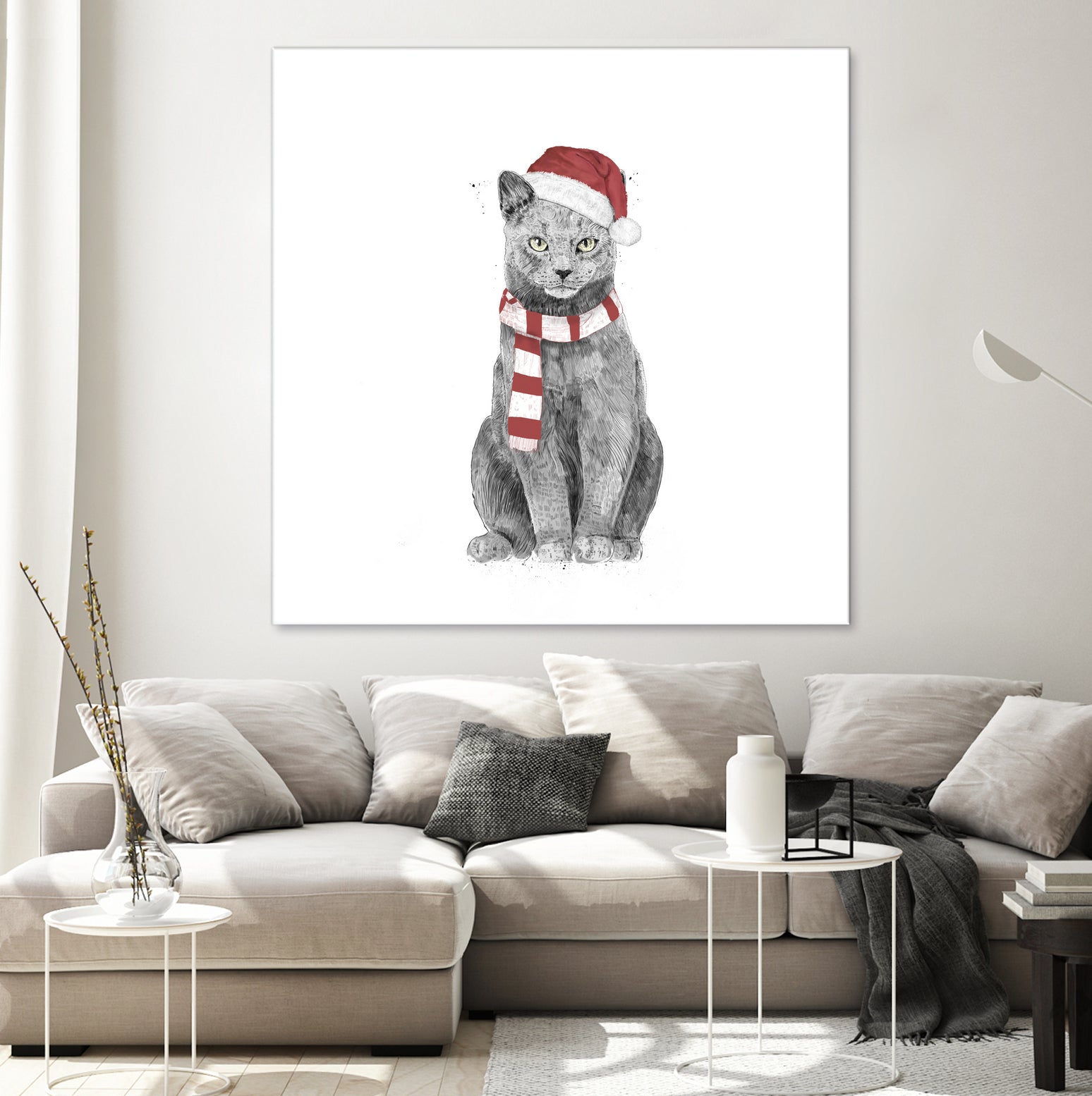 Xmas cat by Solti Balázs on GIANT ART - white digital drawing