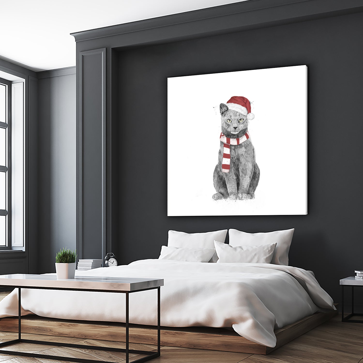 Xmas cat by Solti Balázs on GIANT ART - white digital drawing