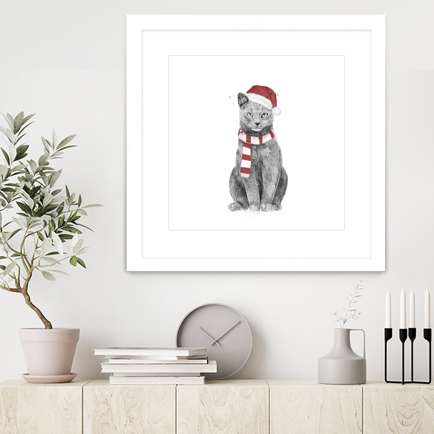 Xmas cat by Solti Balázs on GIANT ART - white digital drawing