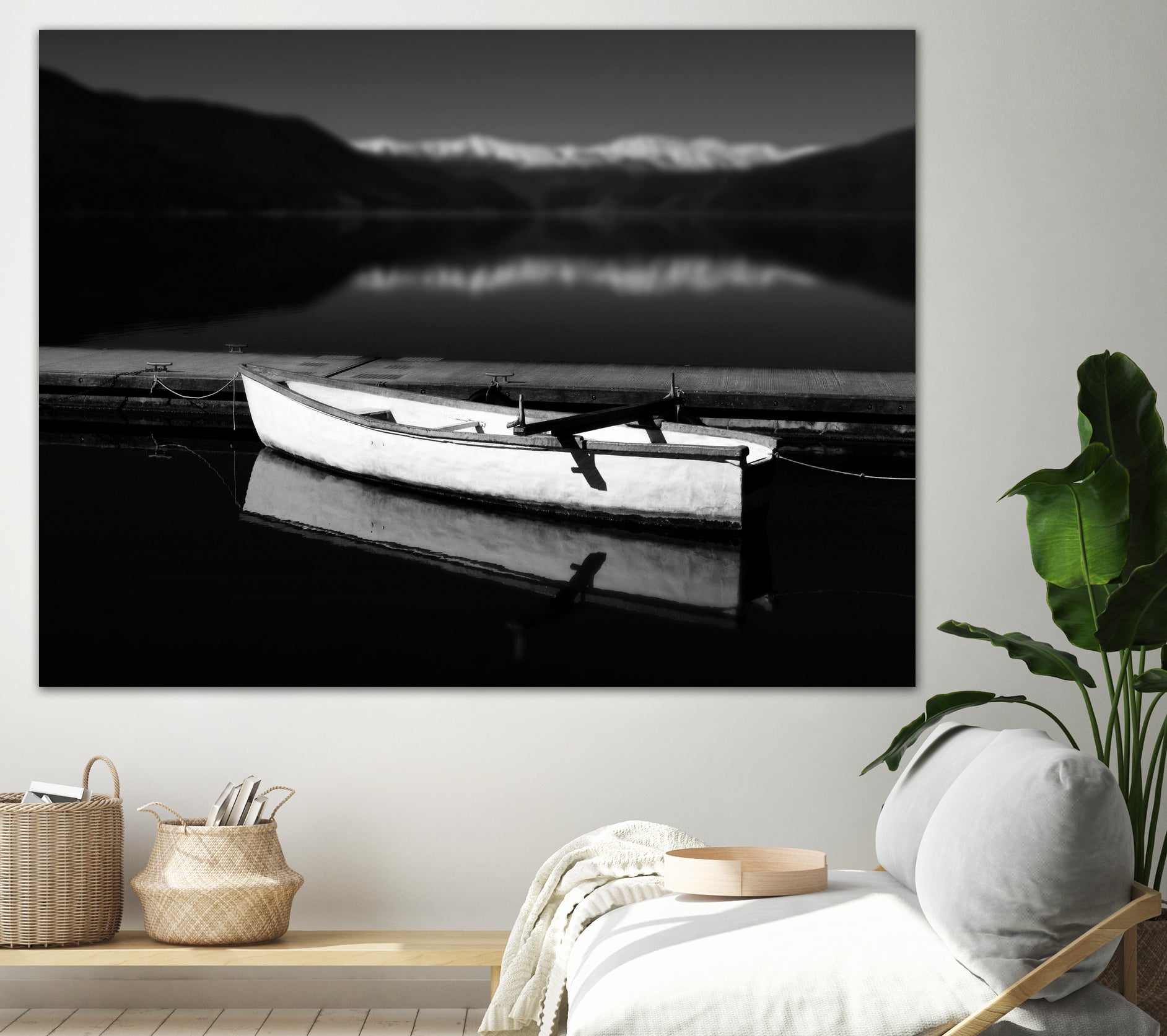 White lake boat by IOANNA PAPANIKOLAOU on GIANT ART - black photo illustration