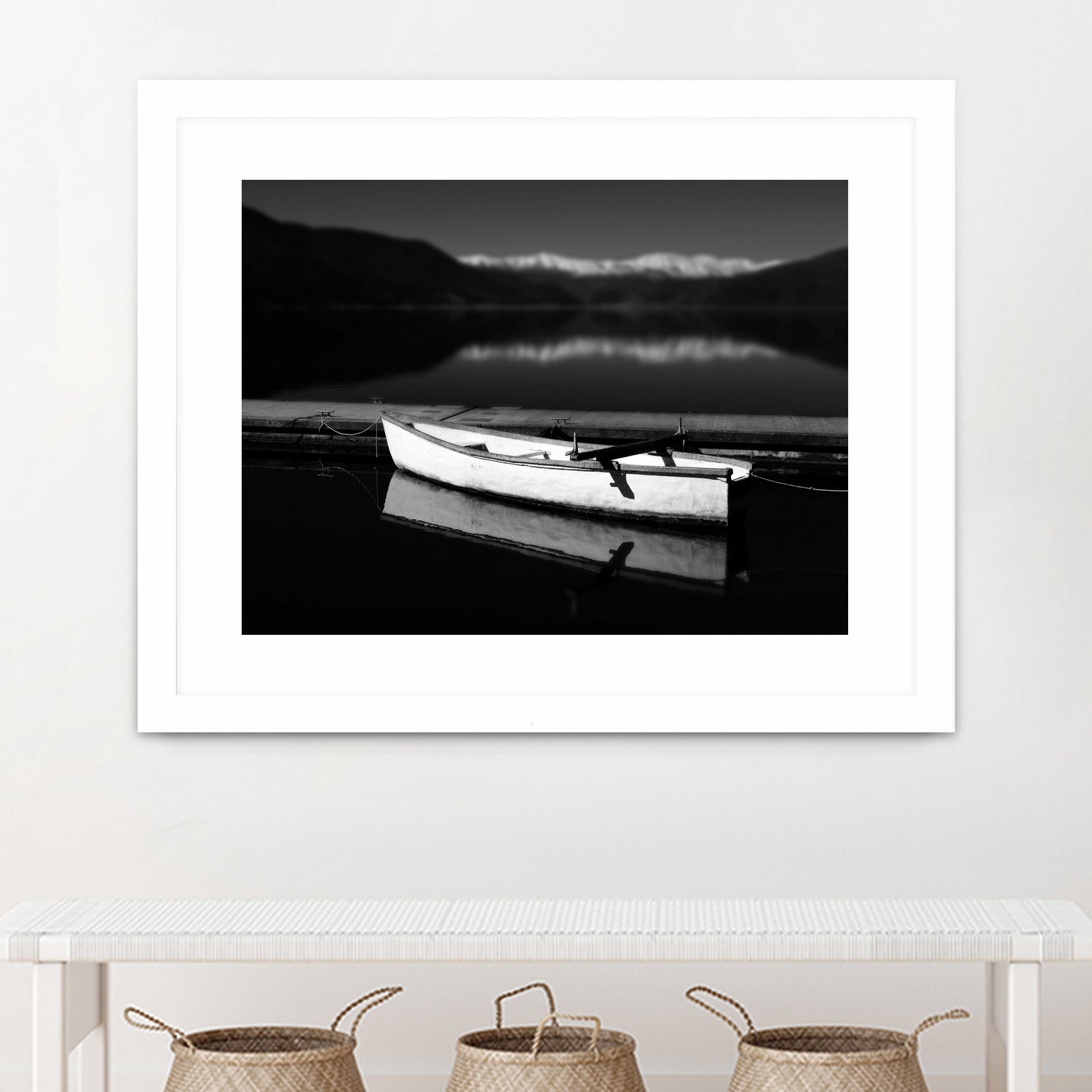 White lake boat by IOANNA PAPANIKOLAOU on GIANT ART - black photo illustration