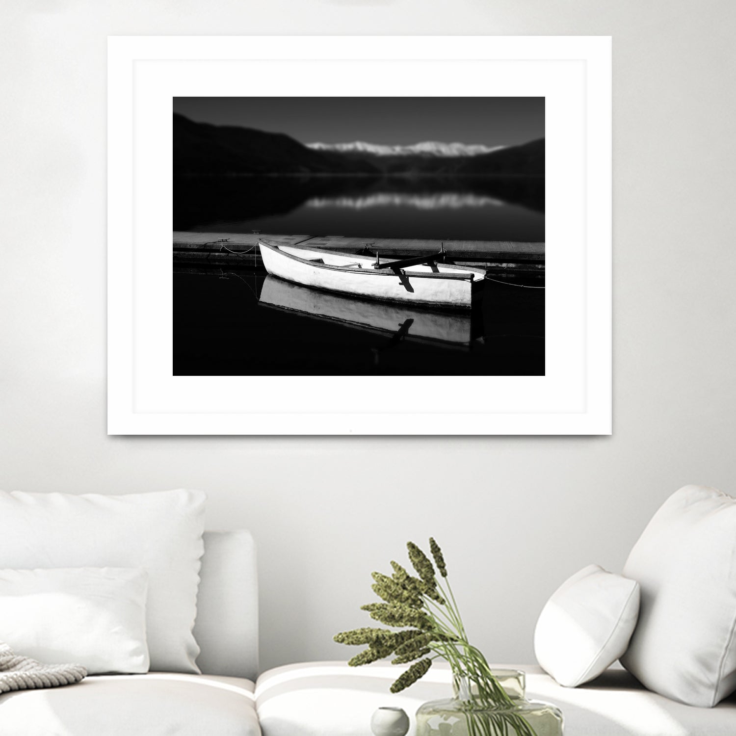 White lake boat by IOANNA PAPANIKOLAOU on GIANT ART - black photo illustration