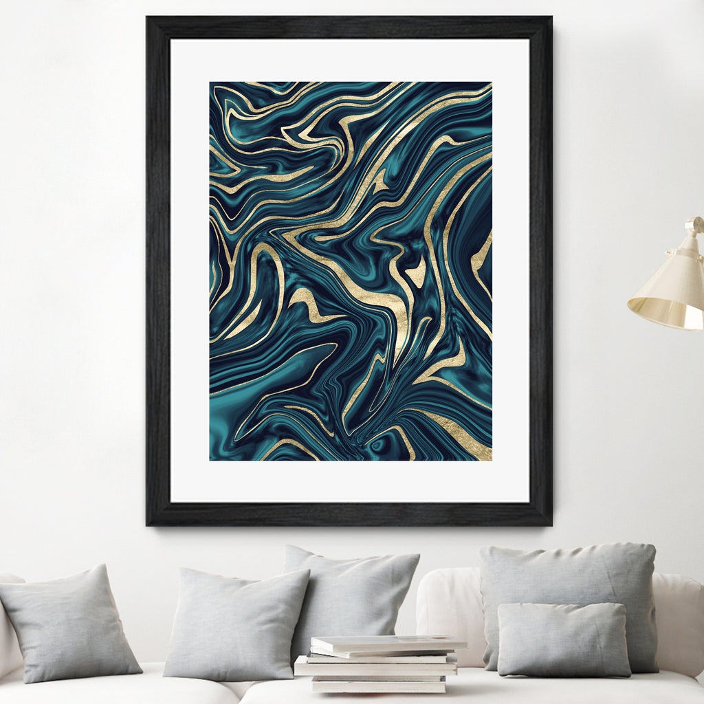 Teal Navy Blue Gold Marble #1 #decor #art by Anita & Bella Jantz on GIANT ART - blue digital painting