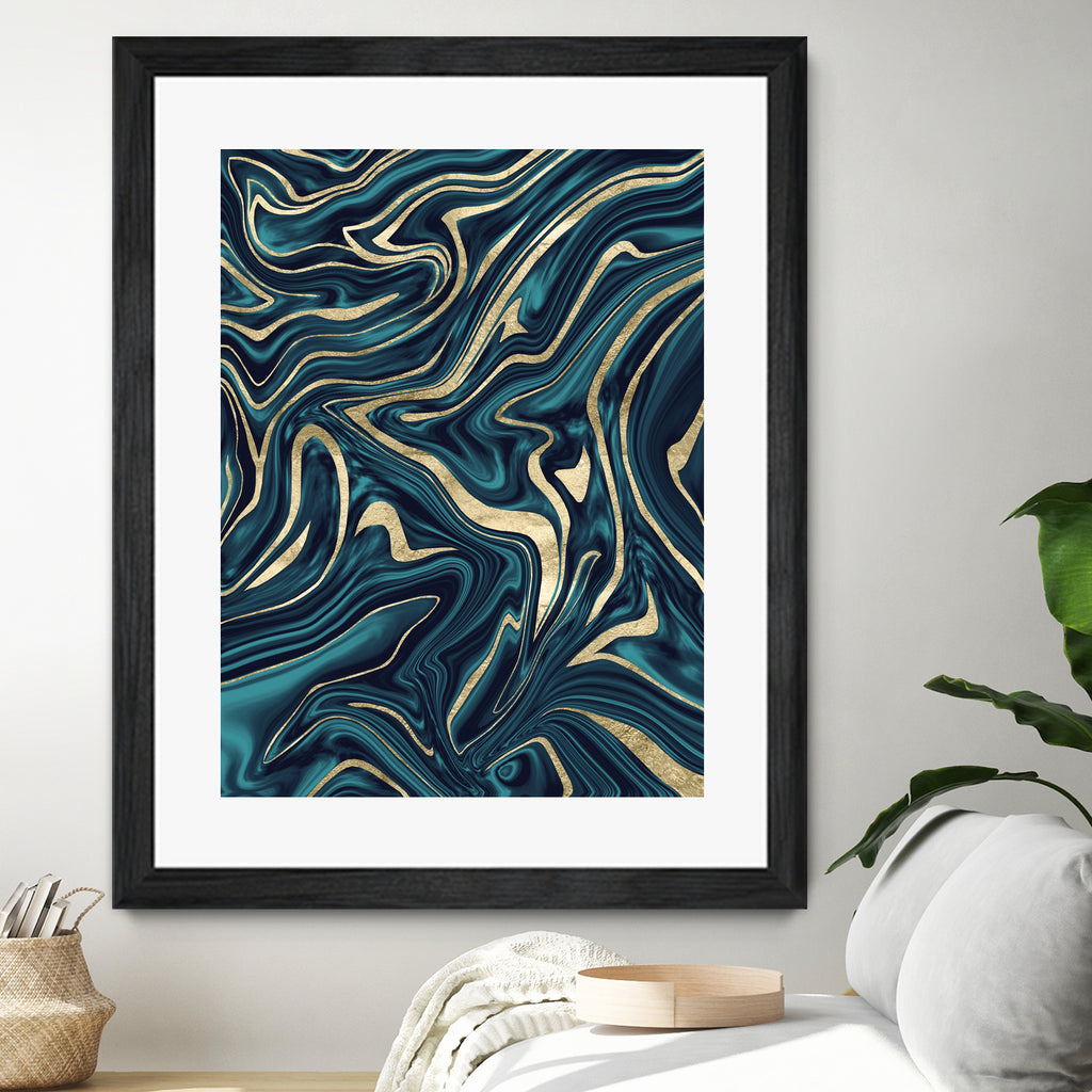 Teal Navy Blue Gold Marble #1 #decor #art by Anita & Bella Jantz on GIANT ART - blue digital painting