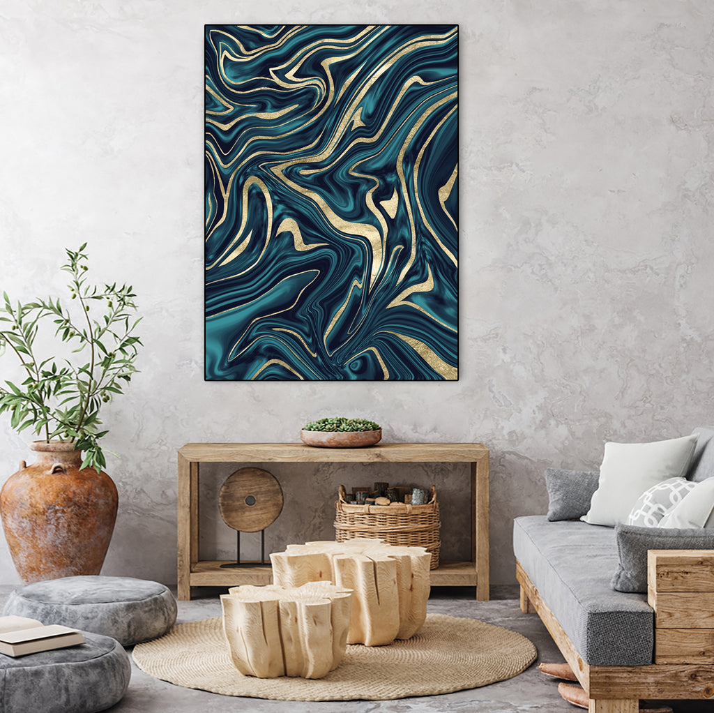 Teal Navy Blue Gold Marble #1 #decor #art by Anita & Bella Jantz on GIANT ART - blue digital painting