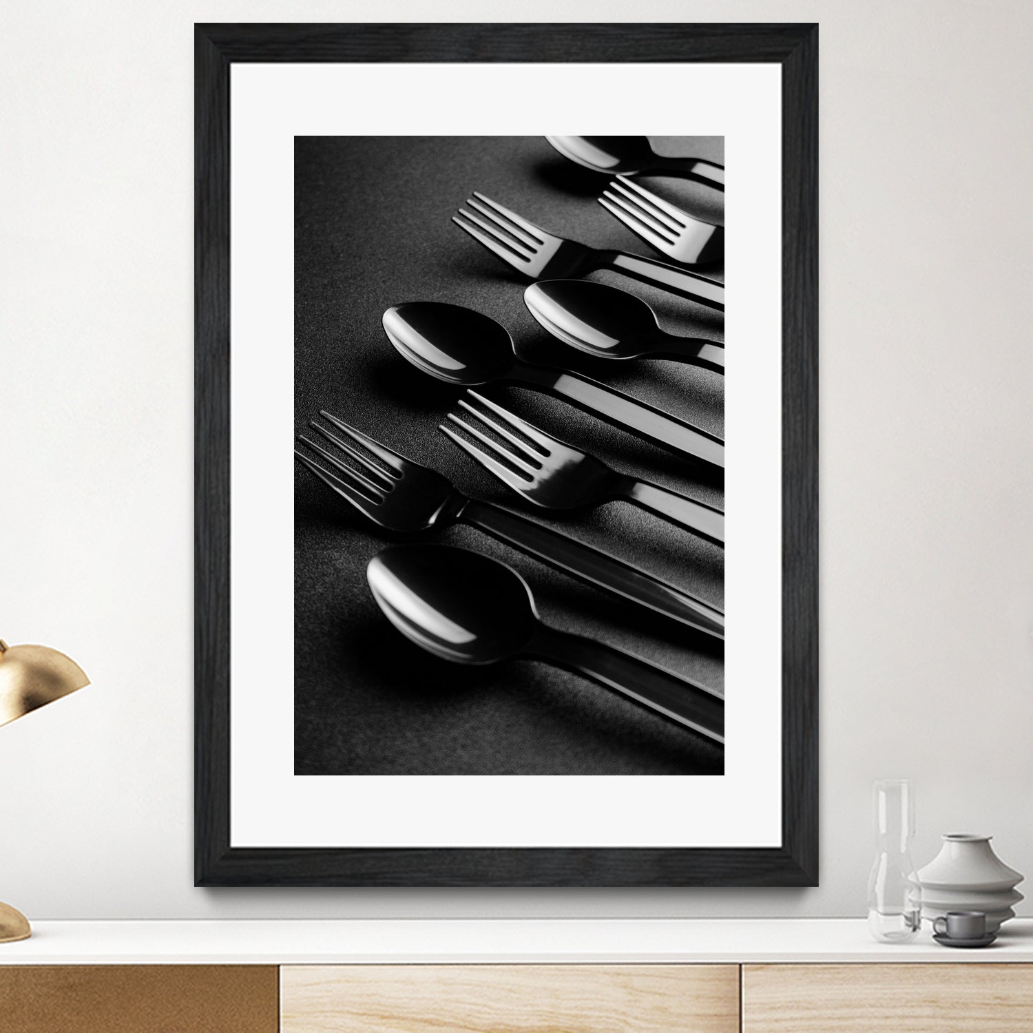 Black plastic cutlery by Studio OMG on GIANT ART - black photo illustration