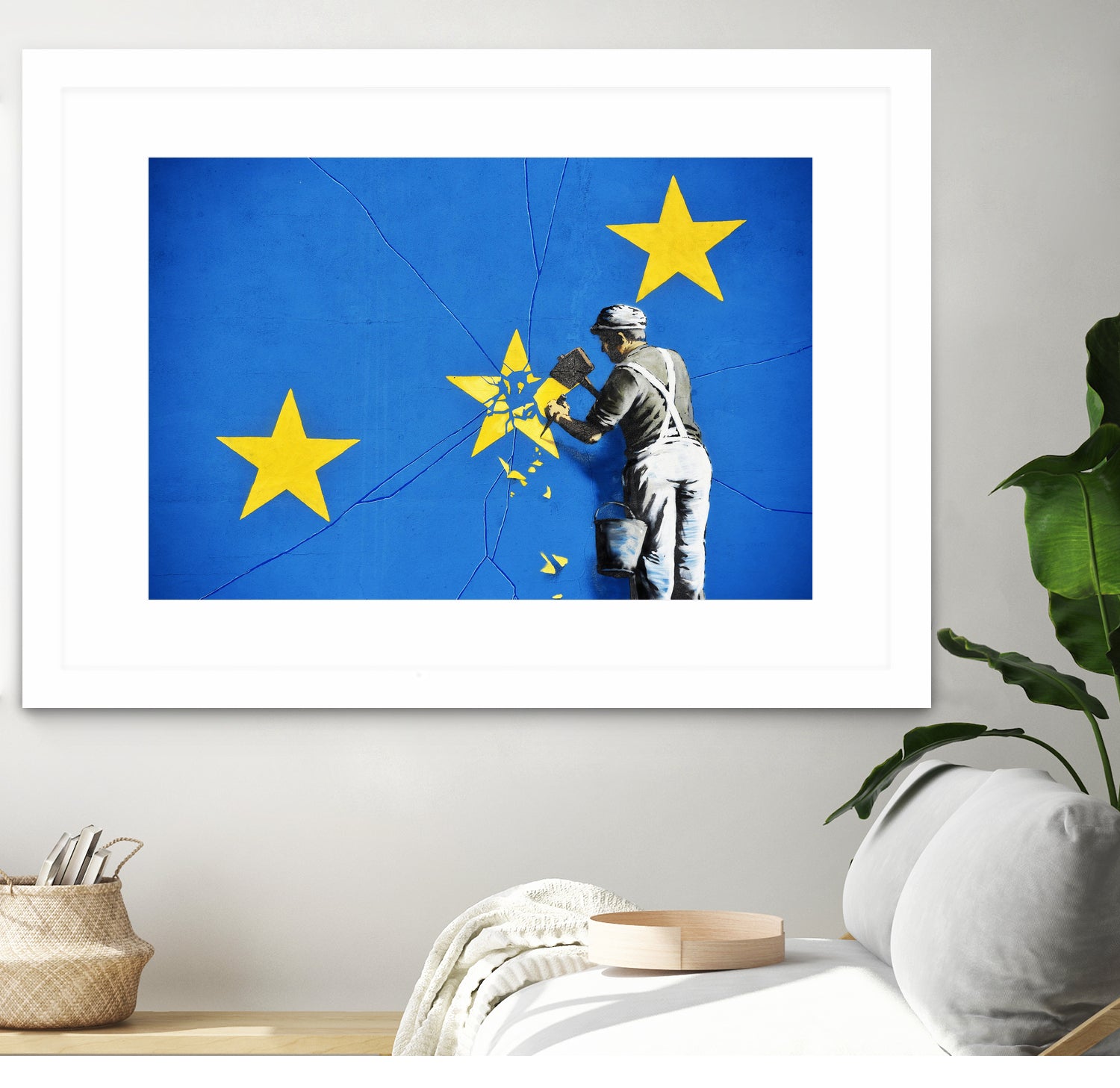 Banksy, Euro stars, edited, cut verion, Banksy poster by ALMA Studio on GIANT ART - blue mixed media