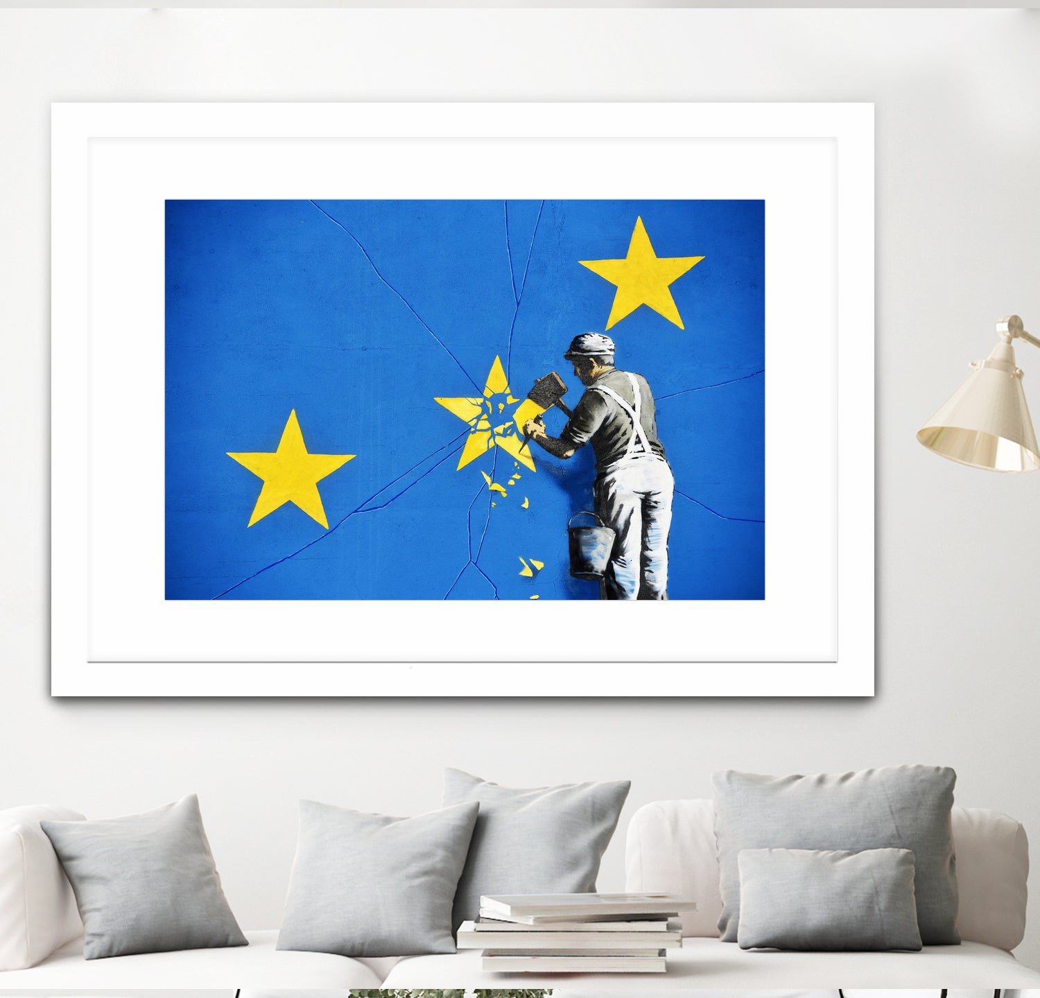 Banksy, Euro stars, edited, cut verion, Banksy poster by ALMA Studio on GIANT ART - blue mixed media