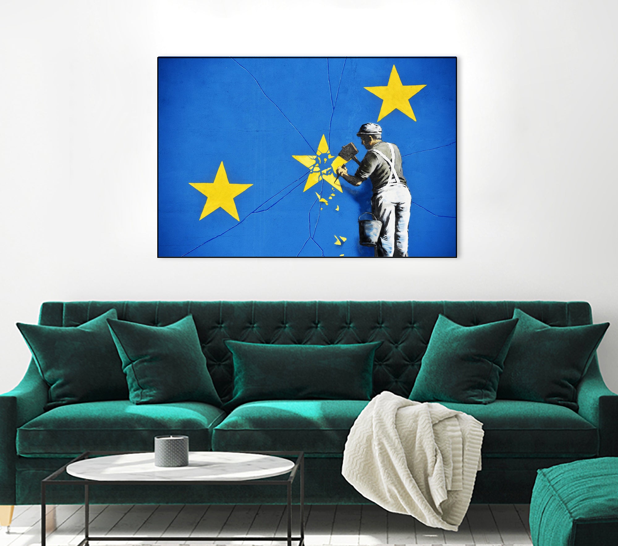 Banksy, Euro stars, edited, cut verion, Banksy poster by ALMA Studio on GIANT ART - blue mixed media