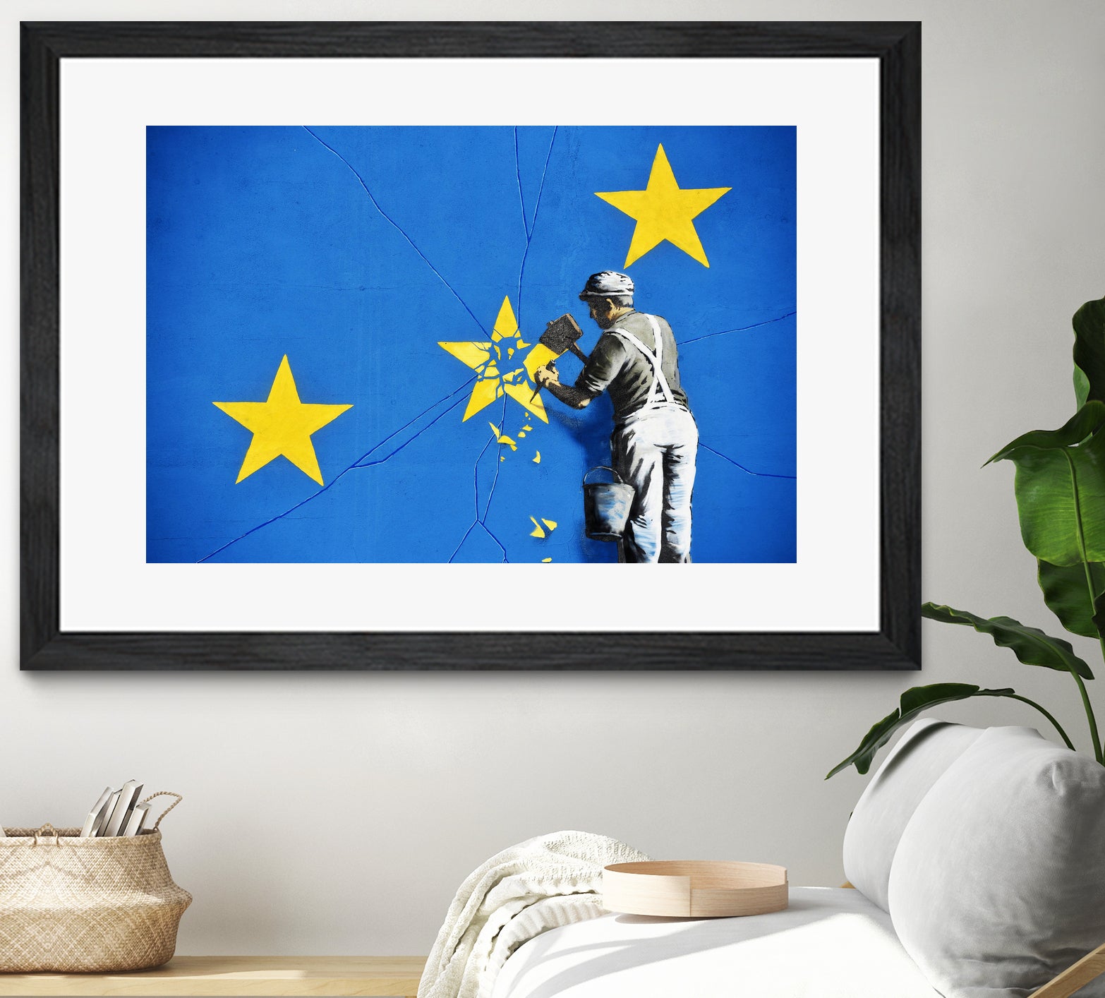 Banksy, Euro stars, edited, cut verion, Banksy poster by ALMA Studio on GIANT ART - blue mixed media