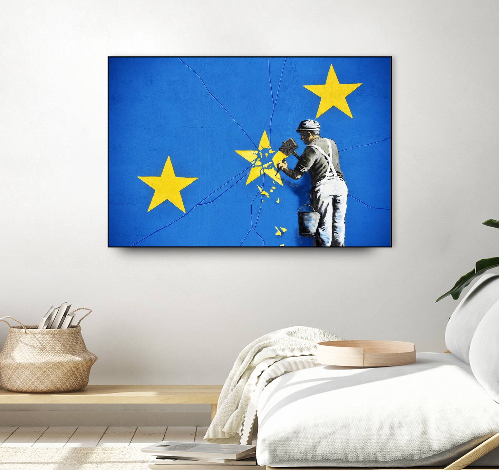 Banksy, Euro stars, edited, cut verion, Banksy poster by ALMA Studio on GIANT ART - blue mixed media