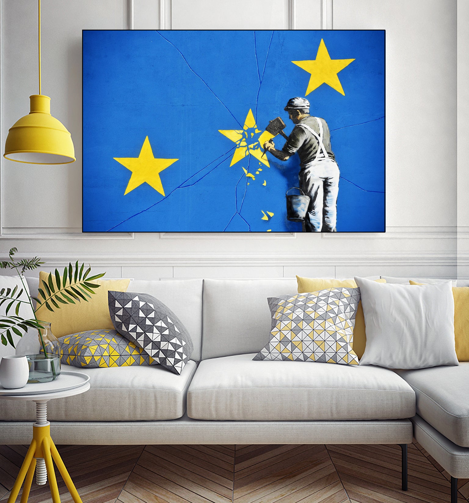 Banksy, Euro stars, edited, cut verion, Banksy poster by ALMA Studio on GIANT ART - blue mixed media