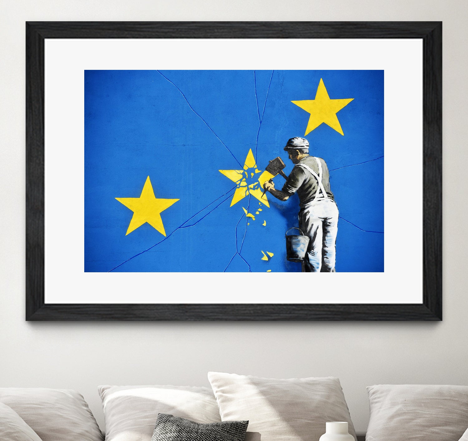 Banksy, Euro stars, edited, cut verion, Banksy poster by ALMA Studio on GIANT ART - blue mixed media