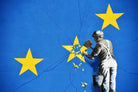 Banksy, Euro stars, edited, cut verion, Banksy poster by ALMA Studio on GIANT ART - blue mixed media