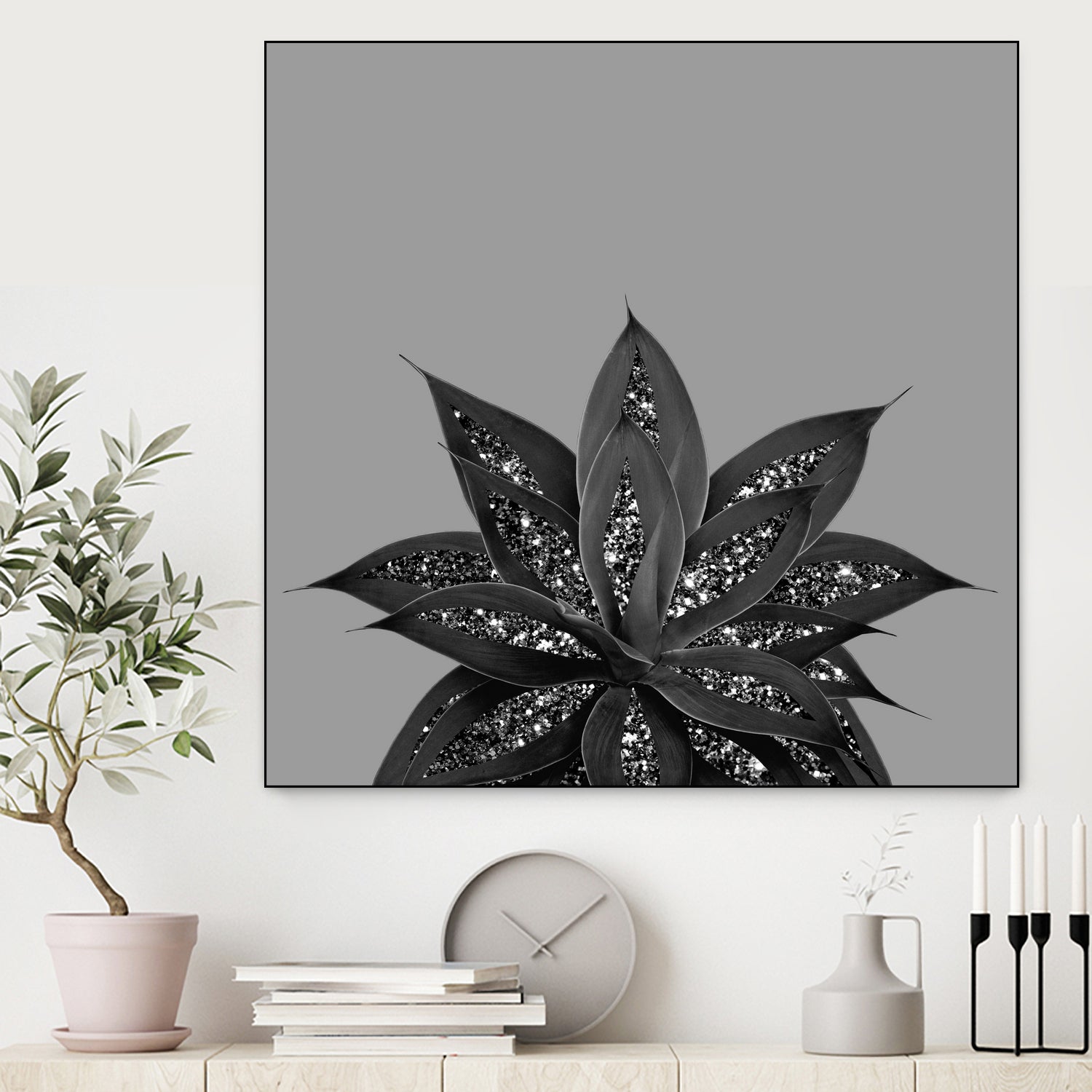 Gray Black Agave with Black Silver Glitter #3 #shiny by Anita & Bella Jantz on GIANT ART - gray photo illustration