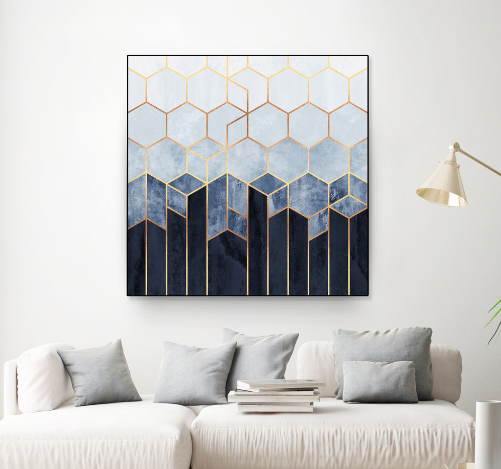 Soft Blue Hexagons by Elisabeth Fredriksson on GIANT ART - blue digital drawing