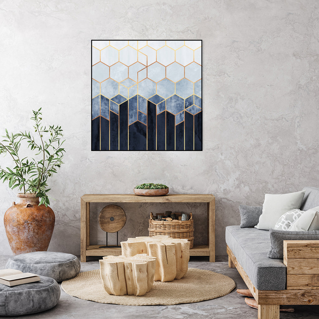 Soft Blue Hexagons by Elisabeth Fredriksson on GIANT ART - blue digital drawing